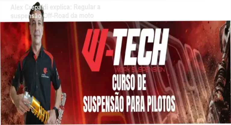 Alex Crepaldi demonstrando ajuste de suspensão Off‑Road em moto de trilha