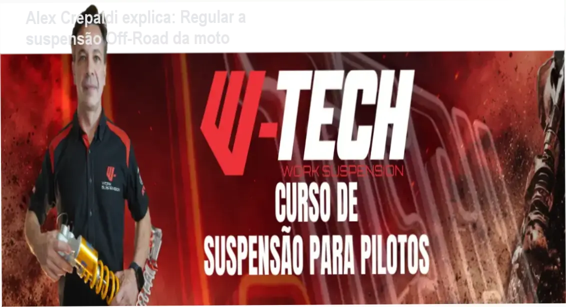 Alex Crepaldi demonstrando ajuste de suspensão Off‑Road em moto de trilha