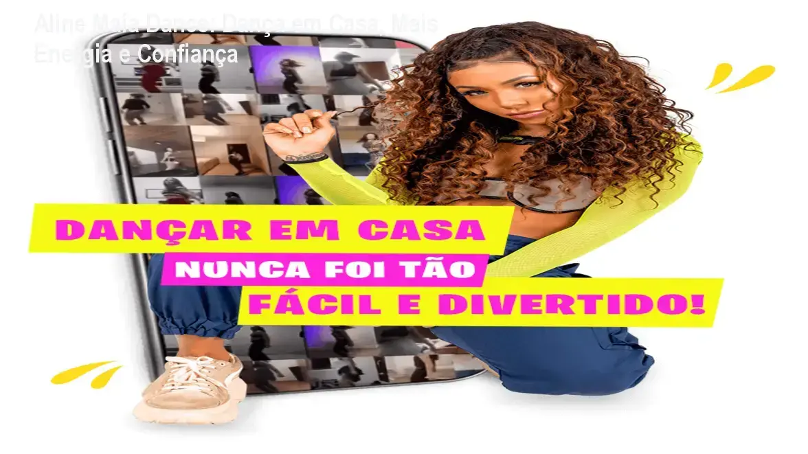 Mulher dançando em casa com roupa esportiva, sorrindo, demonstrando energia e confiança
