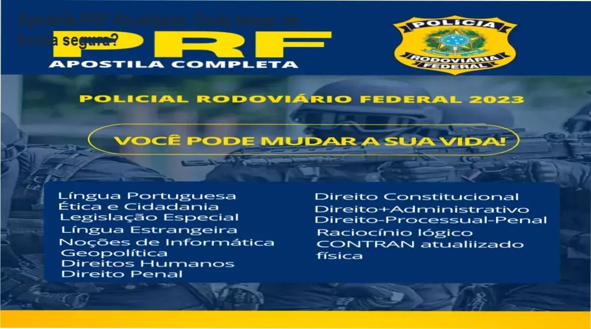 Capa da Apostila PRF Atualizada destacando o download seguro