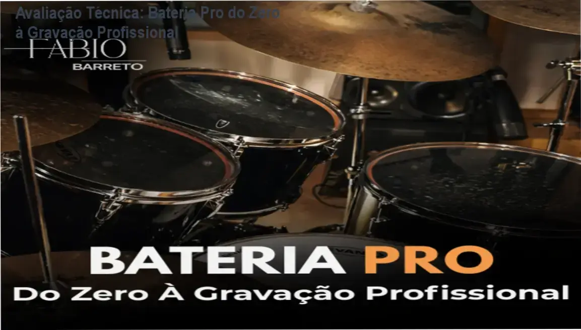 Capa da análise técnica do curso Bateria Pro mostrando setup de microfonação de bateria em home studio