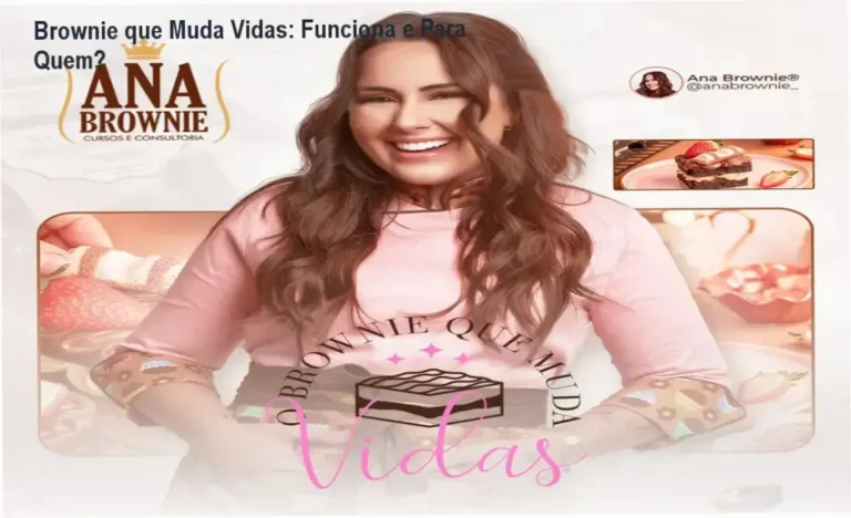 Imagem mostrando um brownie gourmet e materiais do curso Brownie que Muda Vidas