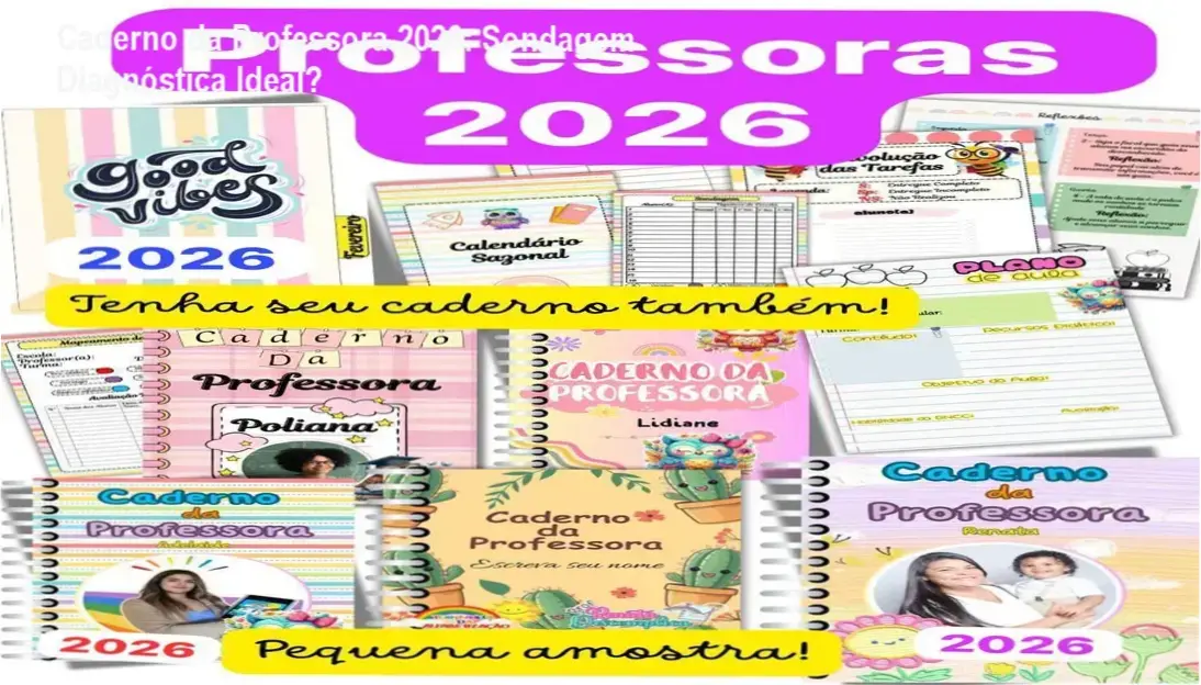 Caderno da Professora 2026 com capa editável, sondagem diagnóstica e ferramentas de organização para educadores
