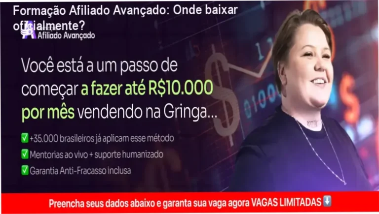 Tela do site oficial mostrando o download do curso Formação Afiliado Avançado