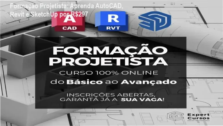 Formação Projetista com Victor, especialista em projetos 2D/3D, mostrando materiais e metodologia prática