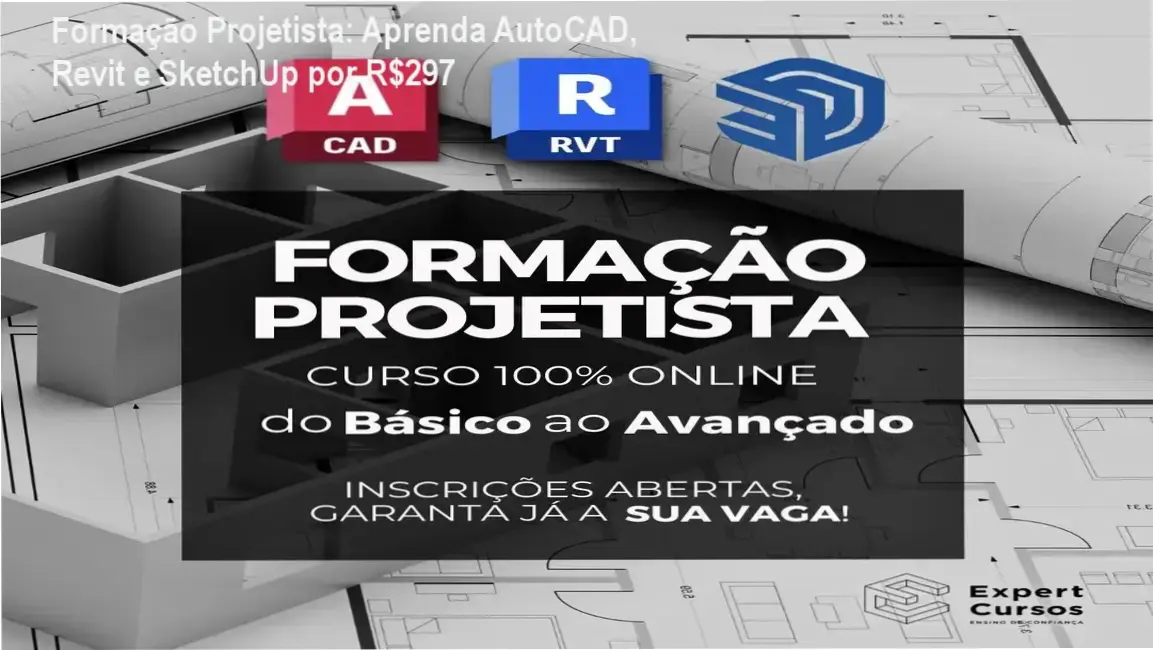 Formação Projetista com Victor, especialista em projetos 2D/3D, mostrando materiais e metodologia prática