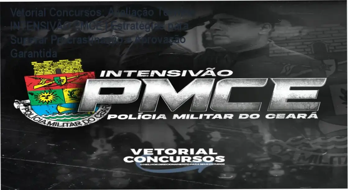 Vetorial Concursos mostrando os PDFs Mágicos e a interface do curso INTENSIVÃO PMCE paraCombate à procrastinação