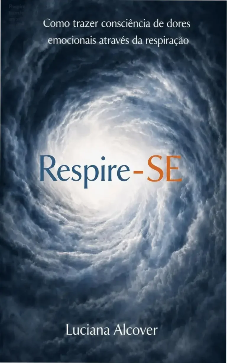 Capa do livro Respire-SE de Luciana Alcover com fundo azul e texto destaque sobre respiração e autoconsciência.
