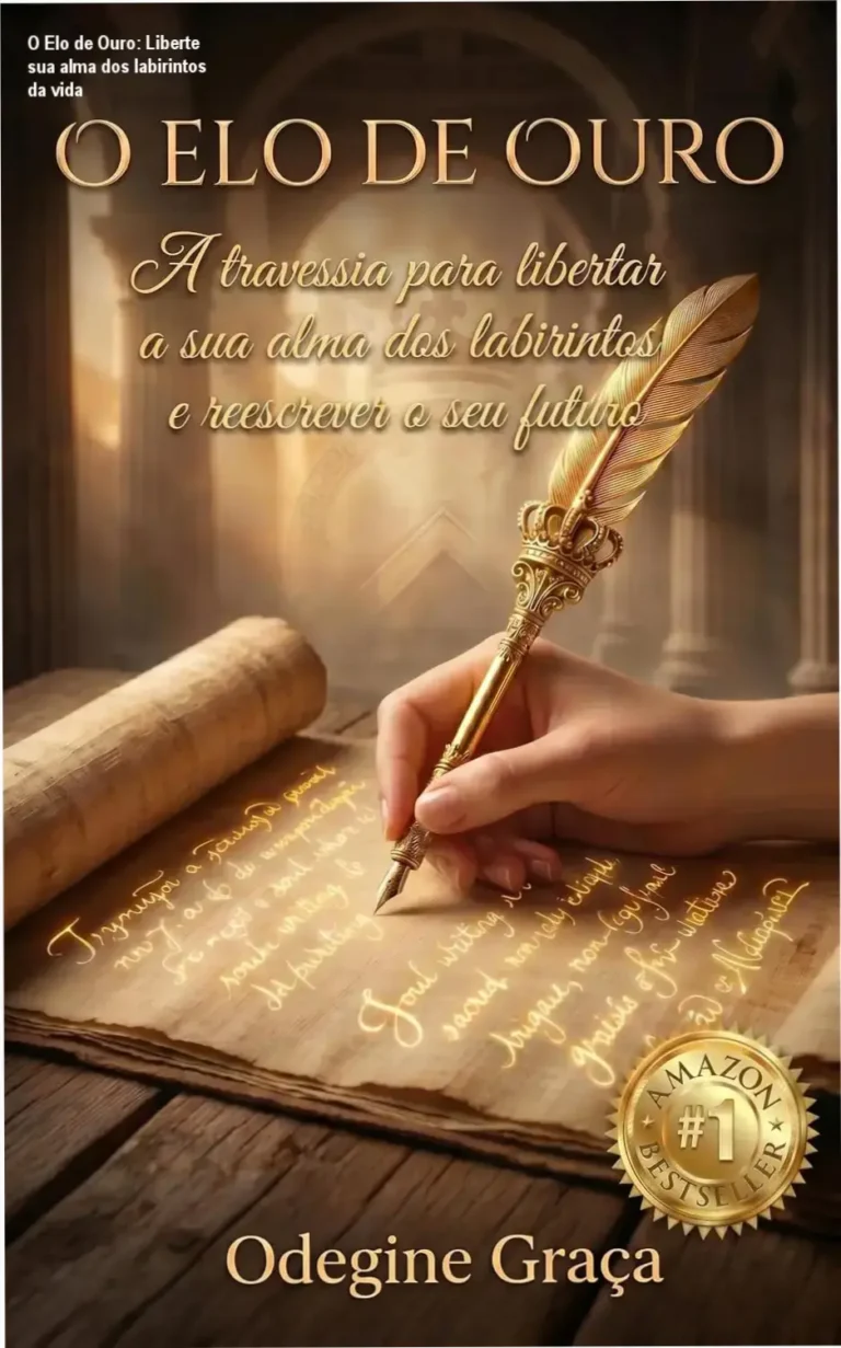 Livro O Elo de Ouro com símbolos de jornada espiritual e psicologia analítica em destaque