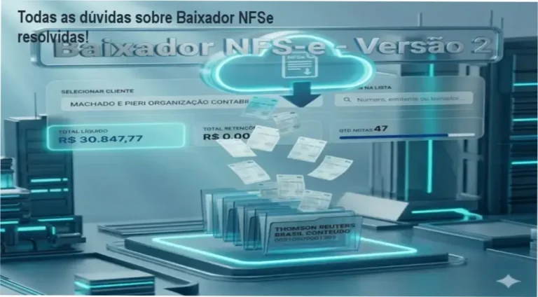 Captura de tela do Baixador NFSe mostrando a interface de organização de pastas e download em massa