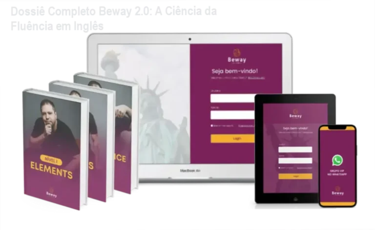 Interface do curso Beway 2.0 com guia de estudos para fluência em inglês