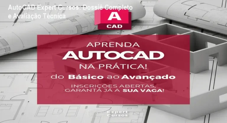 Interface do curso AutoCAD Expert com módulos de modelagem 2D e 3D para engenharia