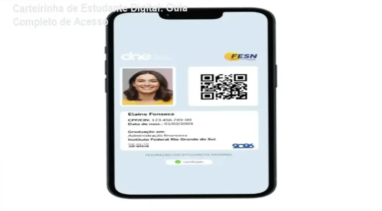 Estudante utilizando a Carteirinha Nacional do Estudante Digital no celular para garantir meia-entrada
