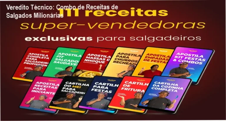 Combo de Receitas de Salgados Milionárias da Cláudia Maqtiva: visão interna das apostilas e receitas