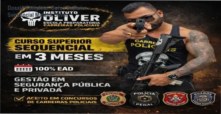 Infográfico detalhando a estrutura do Curso Superior Sequencial de Gestão em Segurança Pública Mateus Oliver