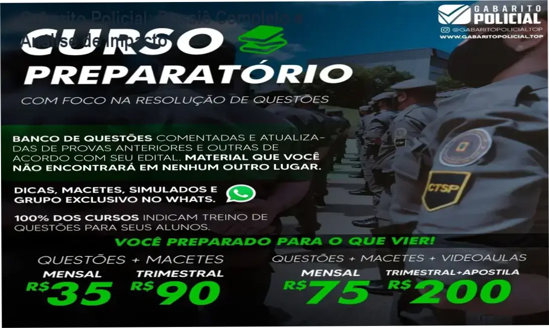 Interface do Gabarito Policial com questões comentadas e simulados para concursos de segurança pública
