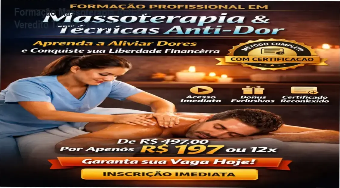 Profissional aplicando técnicas de massoterapia anti-dor seguindo guia tutorial do Prof. Wendel Jose